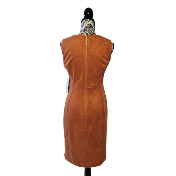 Andrew Marc New York Faux Leather Sheath Dress Brown Sleeveless Women’s Size 12 - Picture 5 of 16